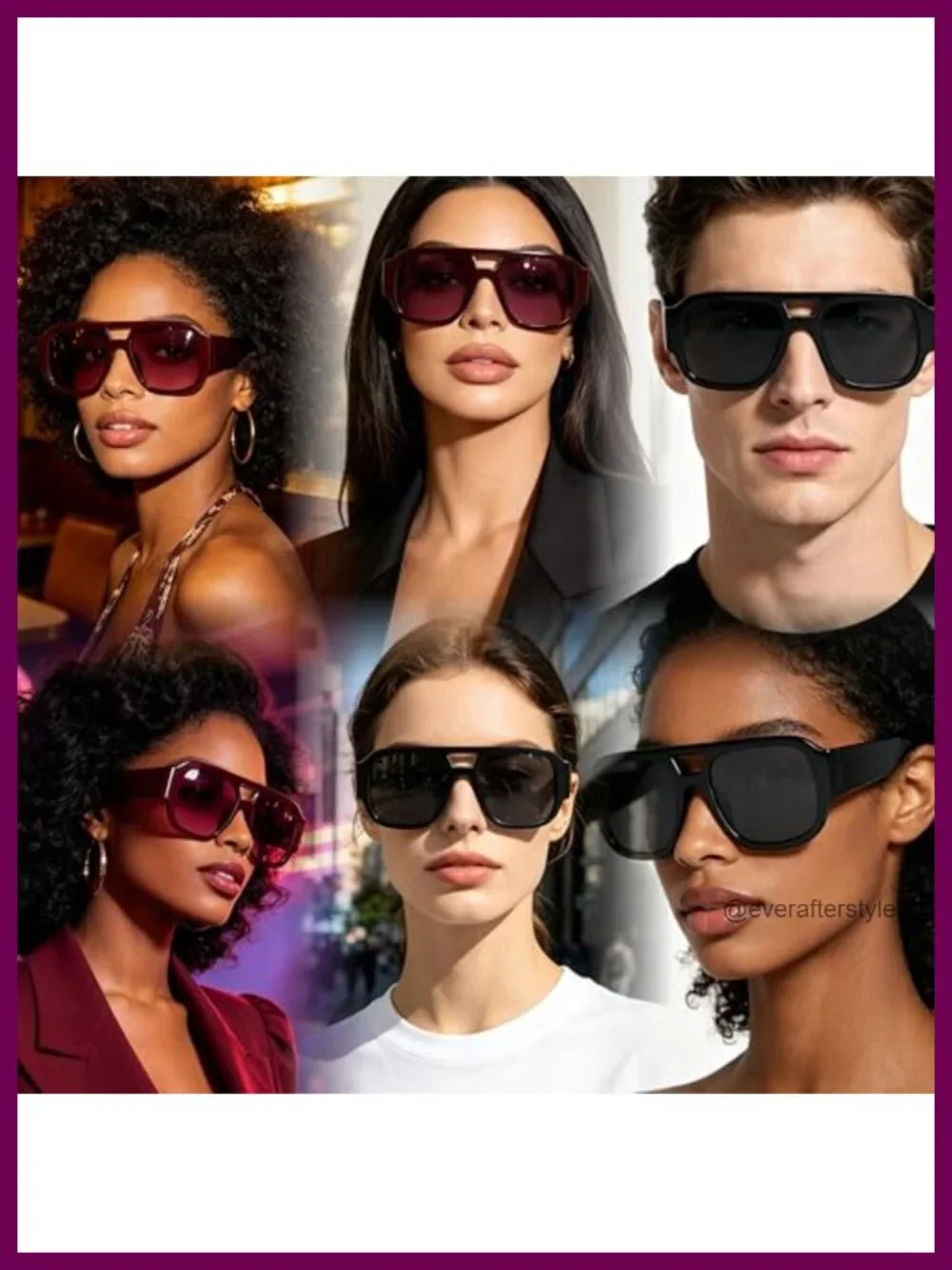 Oversized Square Aviator Sunglasses Retro 70s Chunky Frame UV Protection Unisex